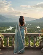 Bollywood Grey Satin Embroidered Saree for Women