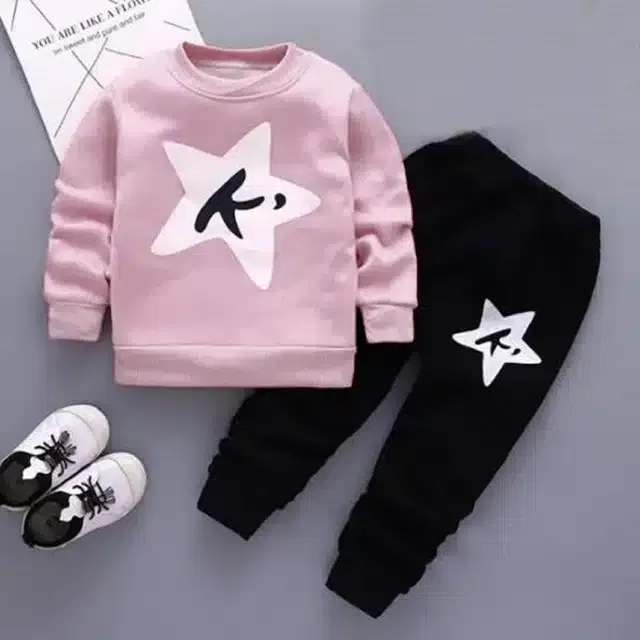 Hosiery Printed Top & Bottom Set for Kids (Pink & Black, 1-2 Years)
