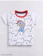 Hosiery Cotton Printed Clothing Set for Kids, White 