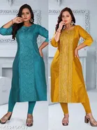 Solid Embroidered Chanderi Cotton Kurti for Women, Pack of 2 