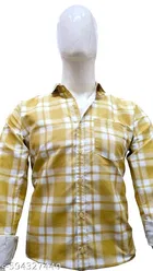 Cotton Blend Checkred Shirt for Men, Yellow 