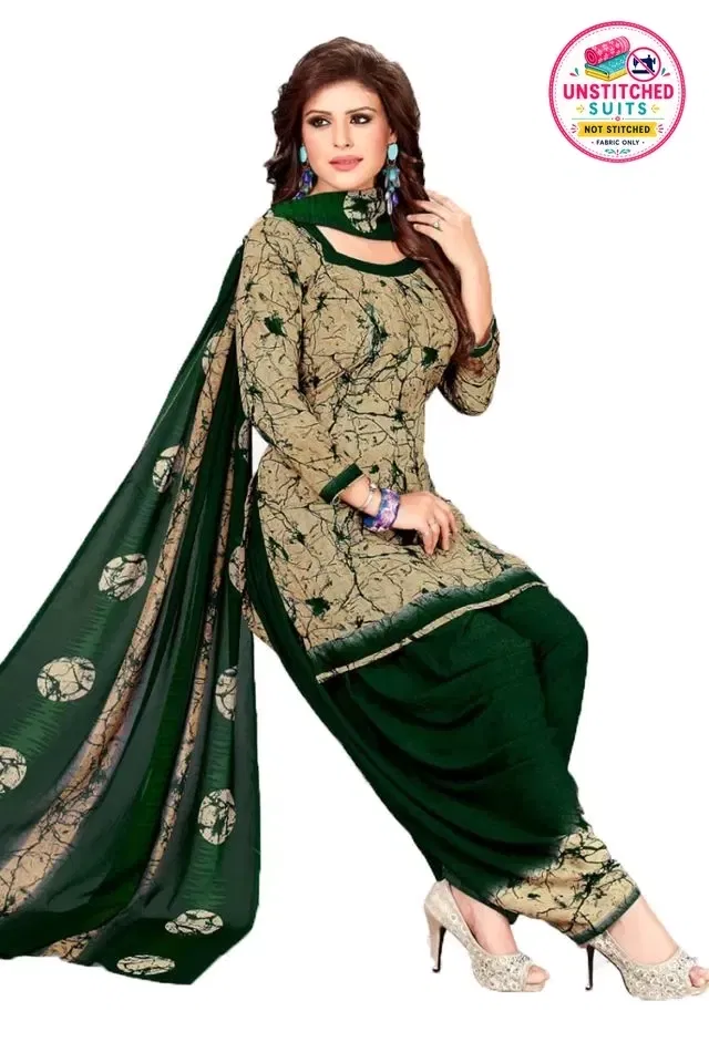 Yashika Unstitched Crepe Salwar Suit Material (Green) (Y-238)