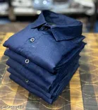Cotton Blend Solid Shirts for Men, Blue & White, Pack of 2 
