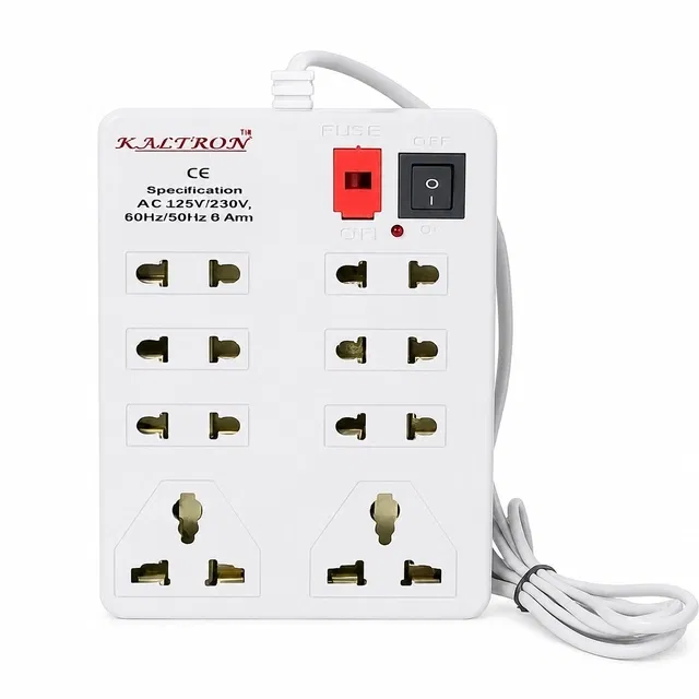 8 Socket Extension Board (White, 2 M) With Fuse & Indicatorâ