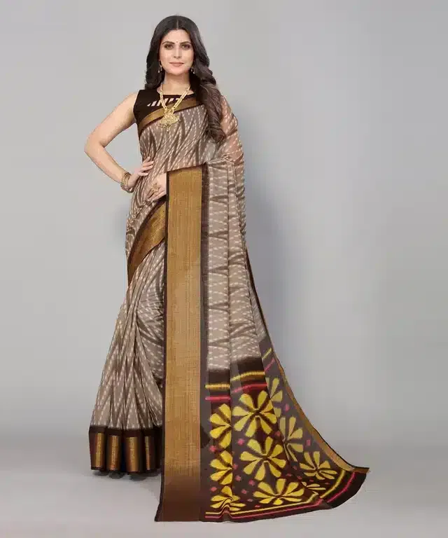 Women's Desinger Saree with Blouse (Cream) (S230)