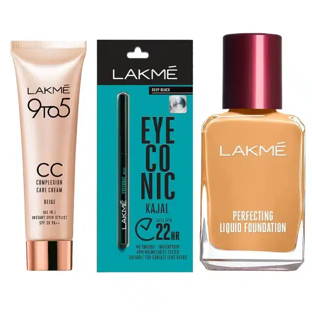 Lakme CC Cream & Foundation with Kajal Combo (Set of 3)