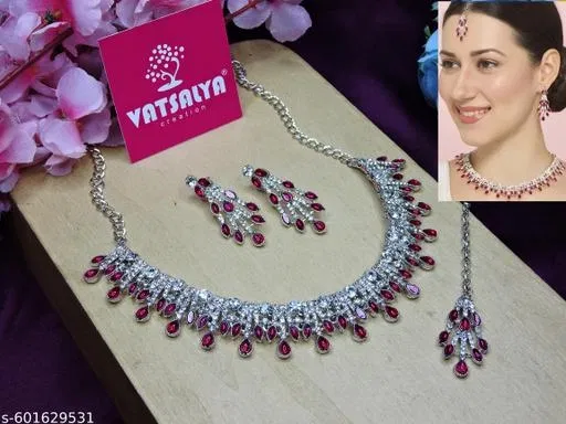Fashion Necklace Set for Women (Maroon, Free Size)