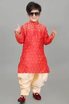 Dupion Silk Embroidered Kurta with Patiyala Set for Boys 