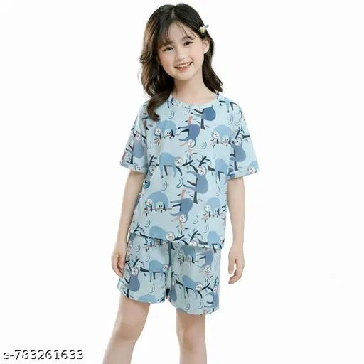 Night Suit for Girls (Aqua Blue, 13-14 Years)