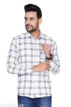 Cotton Blend Checked Shirt for Men, White 