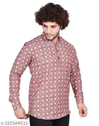 Cotton Blend Printed Short Kurta for Men, Multicolor 