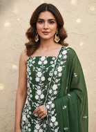 Georgette Embroidered Unstitched Suit Fabric, Green