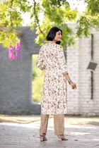 Cotton Blend Floral Print Kurta with Pant for Women 