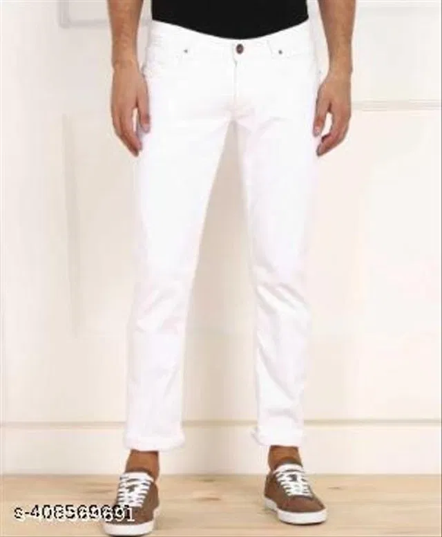 Denim Slim Fit Jeans for Men (White, 28)