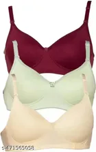 Cotton Blend Lightly Padded Full Coverage Non-Wired Bra for Women (Multicolor, 30) (Pack of 3)