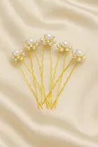Metal Pearl & Stone Floral Hair Pins for Women 