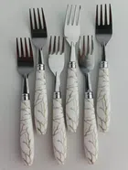 Stainless Steel Marble Design Premium Dinner Forks (White & Silver, Pack of 6)