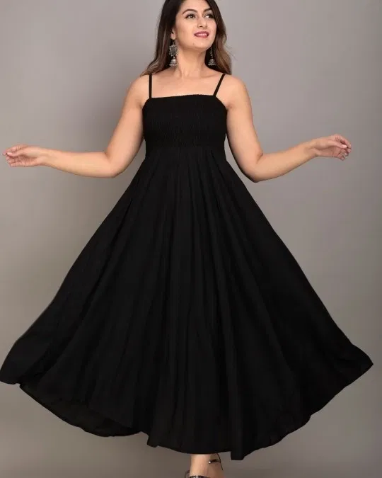 Satin Solid Gown for Women (Black, L)