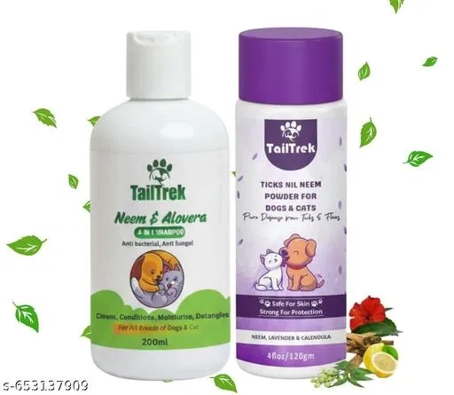 TailTrek Neem Shampoo With Calendula Powder For All Breeds Like Dogs, Cats And Puppies (120+200ml),Pack Of 1