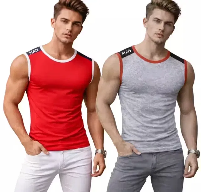 Cotton Jym Vest for Men, Multicolour, Pack of 2 (L)