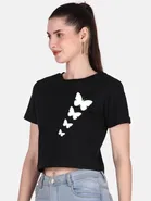 Round Neck Printed Crop Top for Women 