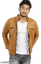 Synthetic Leather Full Sleeves Solid Jacket for Men 