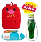 Combo of Fabric School Bag, Water Bottle with Lunch Box for Kids 