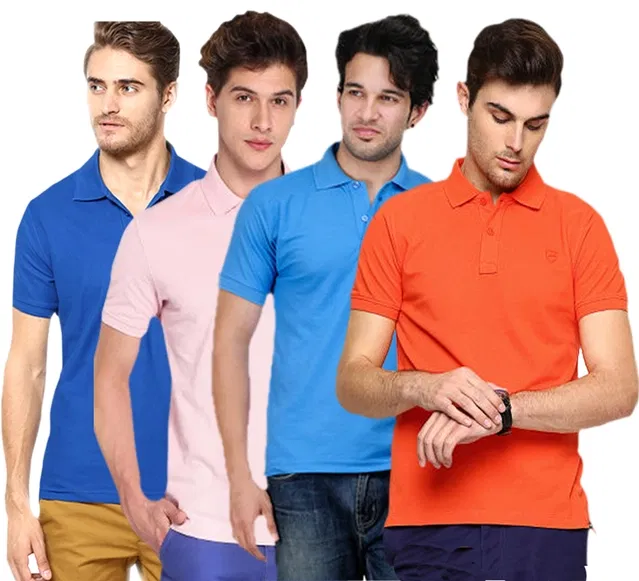 Polo Solid Pack of 4 T-shirts for Men (Multicolor, XL)