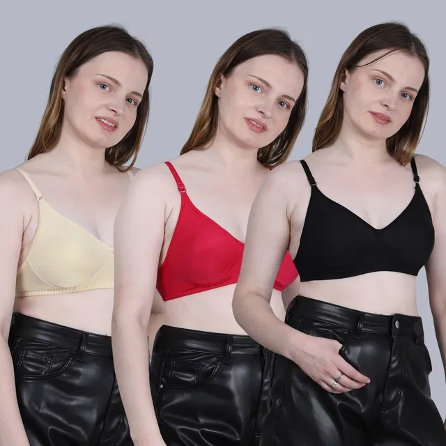Cotton Non-Padded Bra for Women, Multicolour, Pack of 3 (36B)