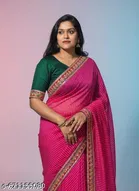 Georgette Solid Saree For Women, Pink