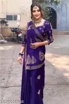Georgette Embroidered Saree for Women, Blue 