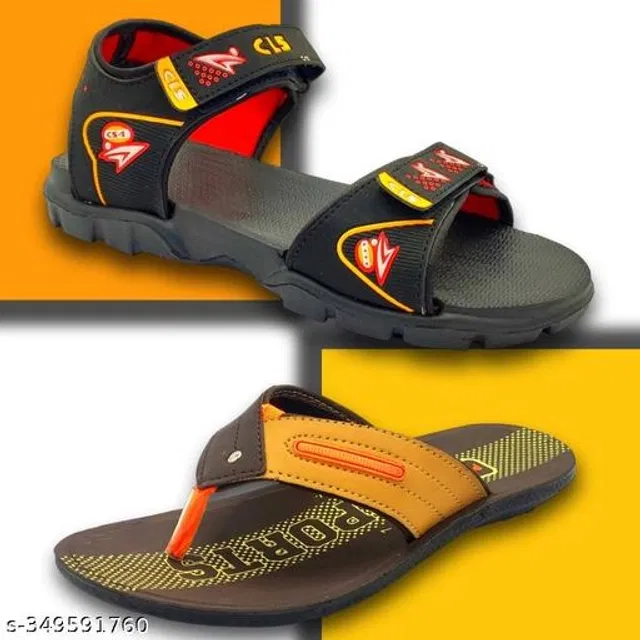 Sandal with Flipflop for Men (Multicolor, 8) (Pack of 2)
