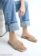 Shoetopia Embellished Beige Flat Sandals Size IND-4