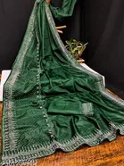 Georgette Solid Saree For Women, Green