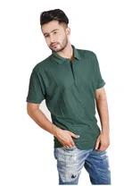 Poly Cotton Solid Polo Neck T-Shirt for Men, Bottle Green 
