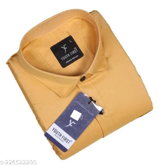 Cotton Solid Shirts for Men, Yellow (XXL)
