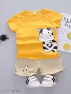 Poly Blend Clothing Set for Kids, Yellow & Beige  