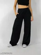 Cotton Blend Solid Trousers for Men, Black 