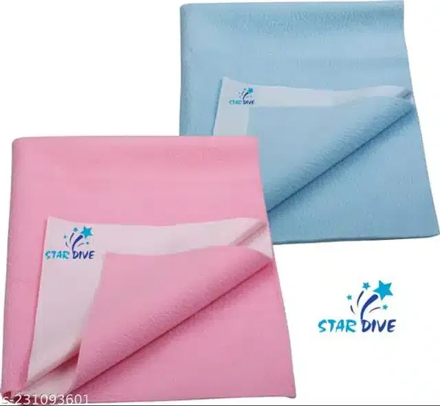 Cotton Mattress Protection Sheet (Sky Blue & Baby Pink, 28x20 inches) (Pack of 2)