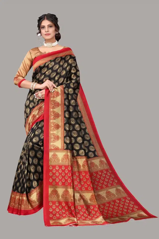 Saree with Unstitched Blouse for Women (Black, 5.95 m)