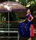 Litchi Silk Zari Woven Saree for Women, Blue 