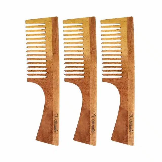 Herbal Handmade Neem Wooden Comb (Pack of 3, 7.5 inches)