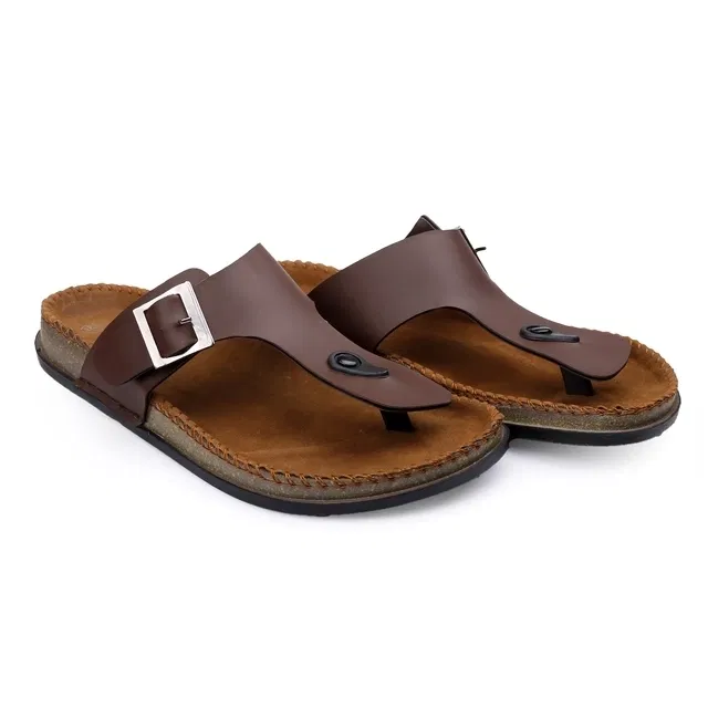 Casual Ethnic Slippers for Men (Brown, 8)