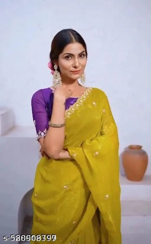 Chinnon Saree for Women, Yellow (5.5 M)