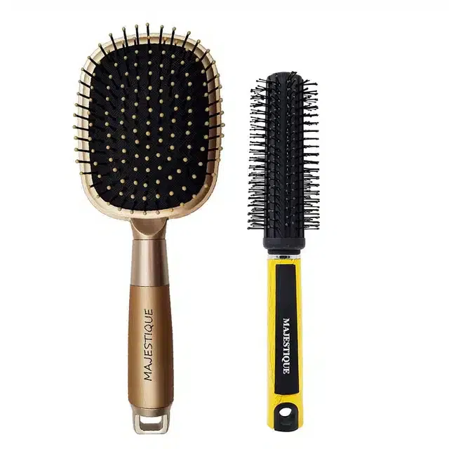 Majestique Hair Brush Set, Paddle Hair Brush & Round Hair Brush for Blow Drying Men and Women (Combo of 2) (B-44)