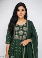 Embroidered Art Silk Gown Kurta Set for Women 