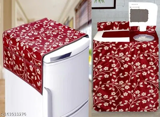 KANUSHI Industries® Fridge Covers / Refrigerator Cover +1 Pc Top Load Semi Automatic Washing Machine Cover (Suitable for 6 Kg, 6.5 kg, 7 kg, 7.5 kg) (Color- Maroon)(FRI+WASMAC-SEMI-MAROON-RAJ)