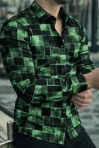 Lycra Geometric Print Shirt for Men, Green 