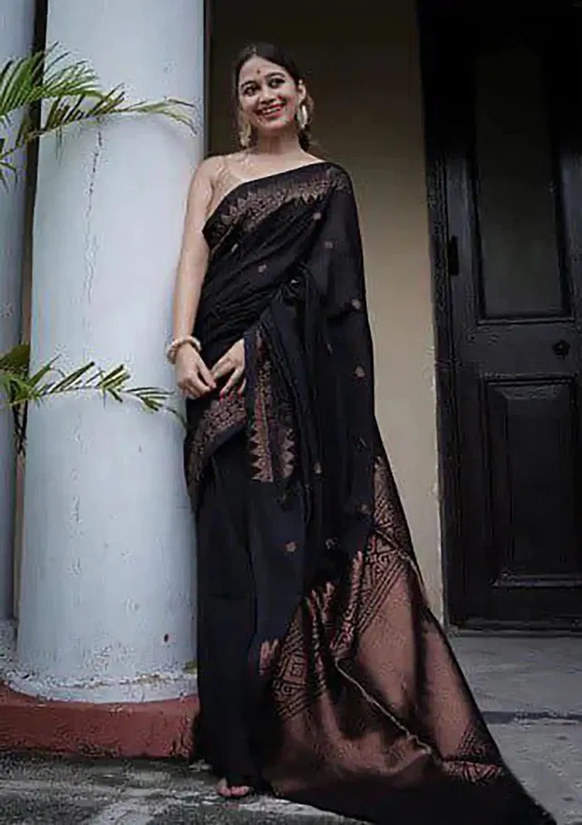 Banarasi Black Art Silk Printed Saree for Women