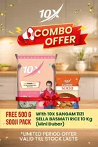 10X संगम सेला मोगरा चावल 10 kg + 10X क्लासिक सूजी 500 g फ्री